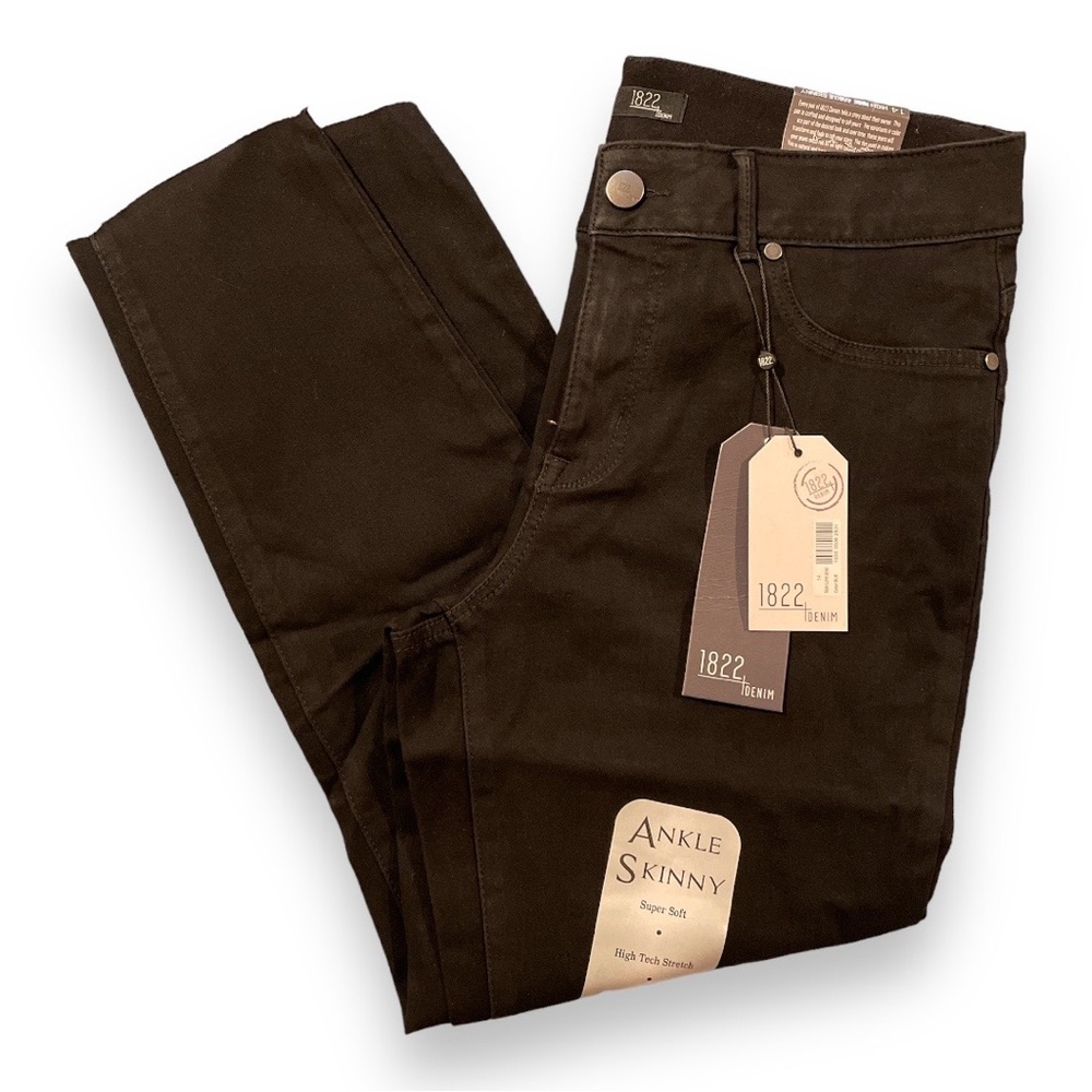 1822 DENIM HIGH RISE ANKLE SKINNY JEAN DISTRESSED CUFF COLOR: BLACK SIZE: 14 NWT